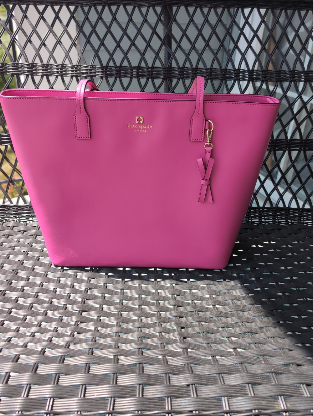 NWOT Kate Spade Barbie Pink Leather Large Handbag W/ Bow Charm